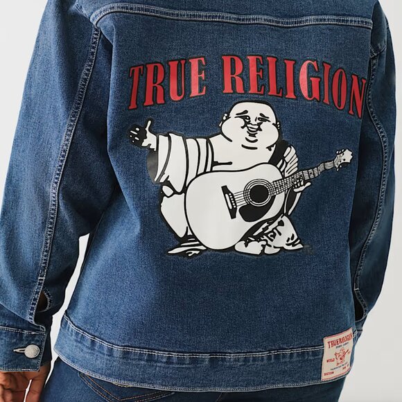 True Religion Women's NWT Printed Oversized Denim Jacket Size L - Picture 6 of 16